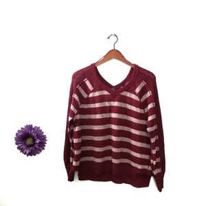 Free People We The Free Fluffy Lou Crochet Sleeve Berry Combo Sweater Size XS